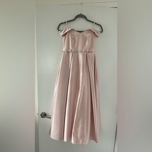 Satin Formal off the shoulder dress for girls, Light Pink Color